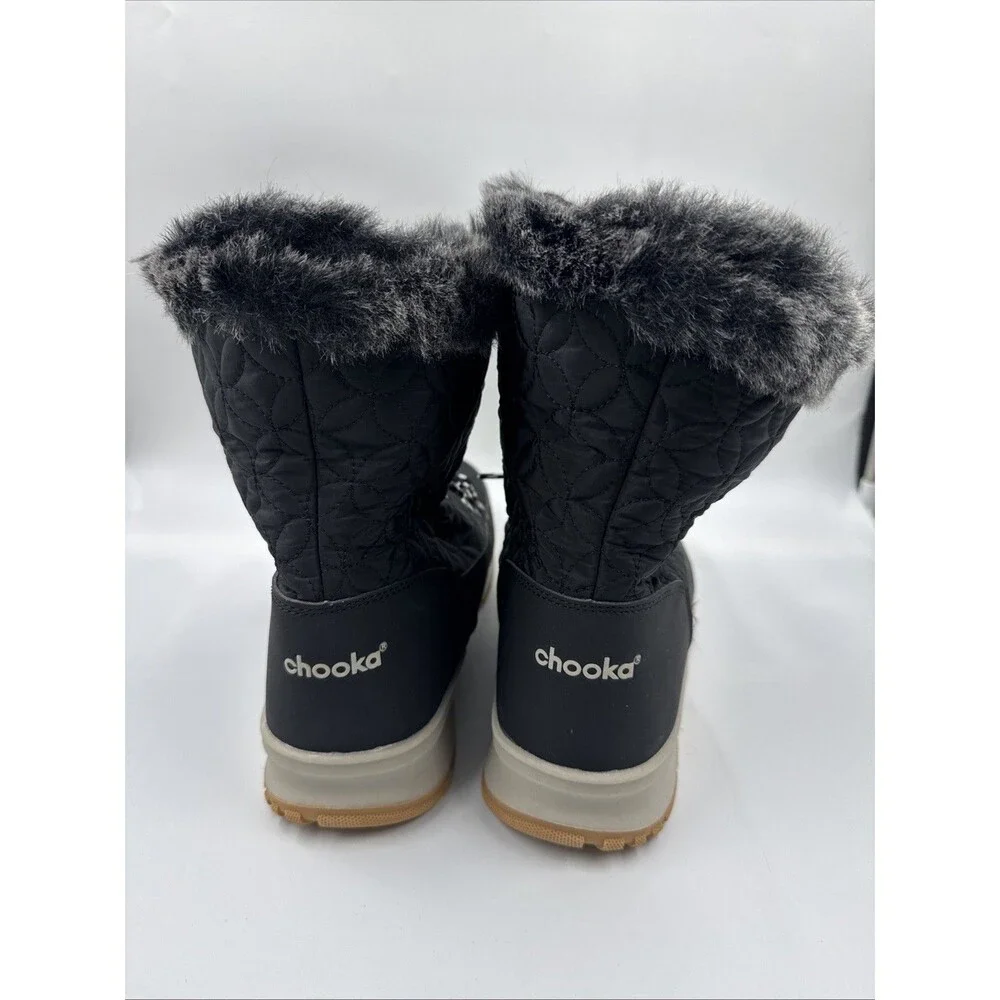 Chooka Women's Belltown Black Mid Faux Fur Insulated Winter Snow Boots 11